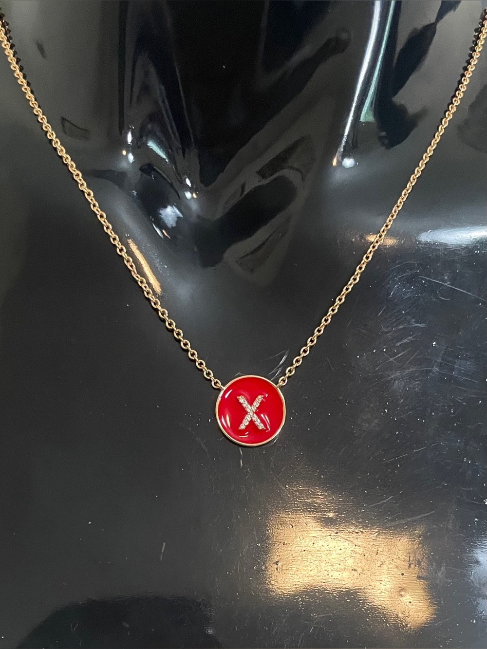 Rose Gold Plated Red Enamel 'X' Pendant Necklace NWOT